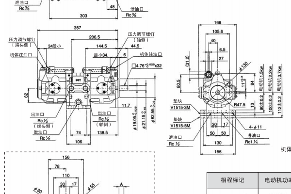 V1515 A ※※ R -95，V1515系列雙連泵尺寸圖