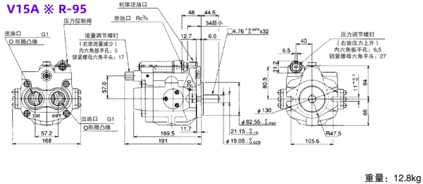 大金柱塞泵V15A ※ RX-95 ，V15A ※ R-95工作原理及外形尺寸圖